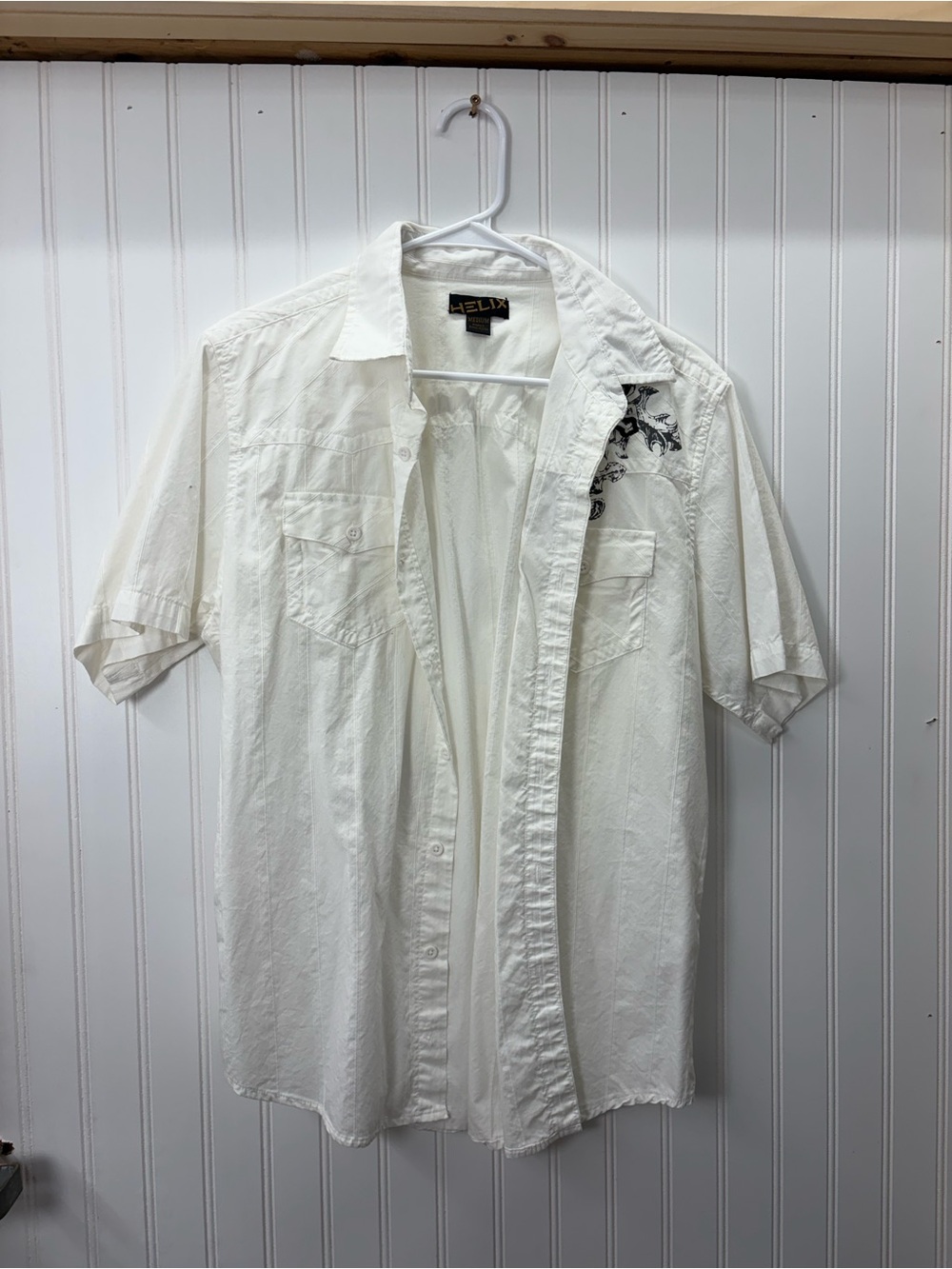 Helix Y2K vintage grunge streetwear White Short-Sleeve Button-Down Shirt